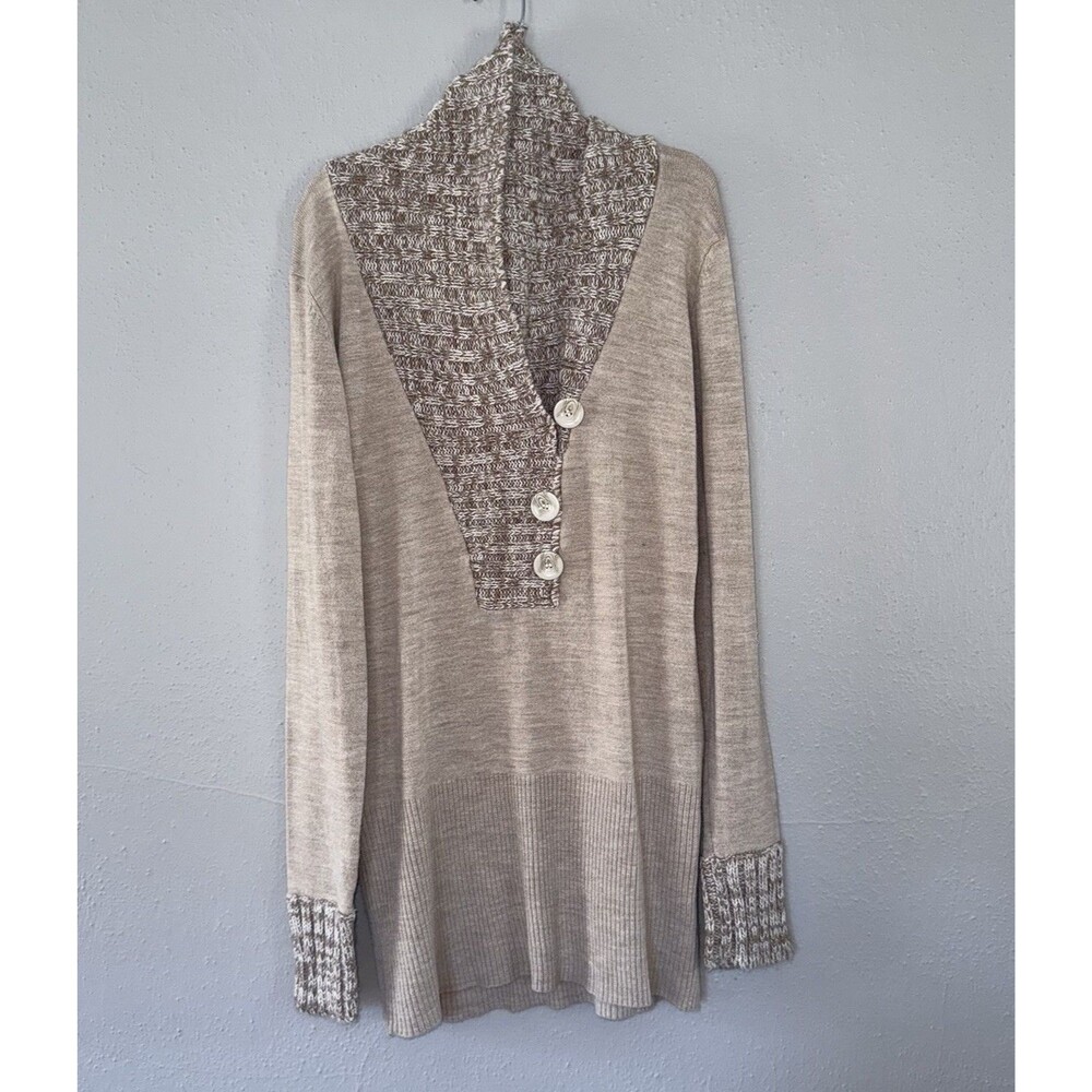 SAY WHAT Pullover Boatneck tunic Ribbed Knit Sweater M Beige decorative buttons